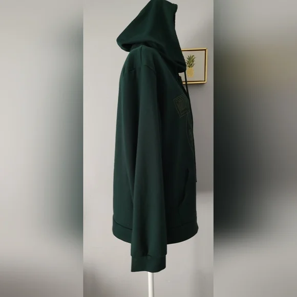 Unbranded Jacket Unixex Green With Hoodie Zipper Front Medium Pockets Good Co - Picture 5 of 6